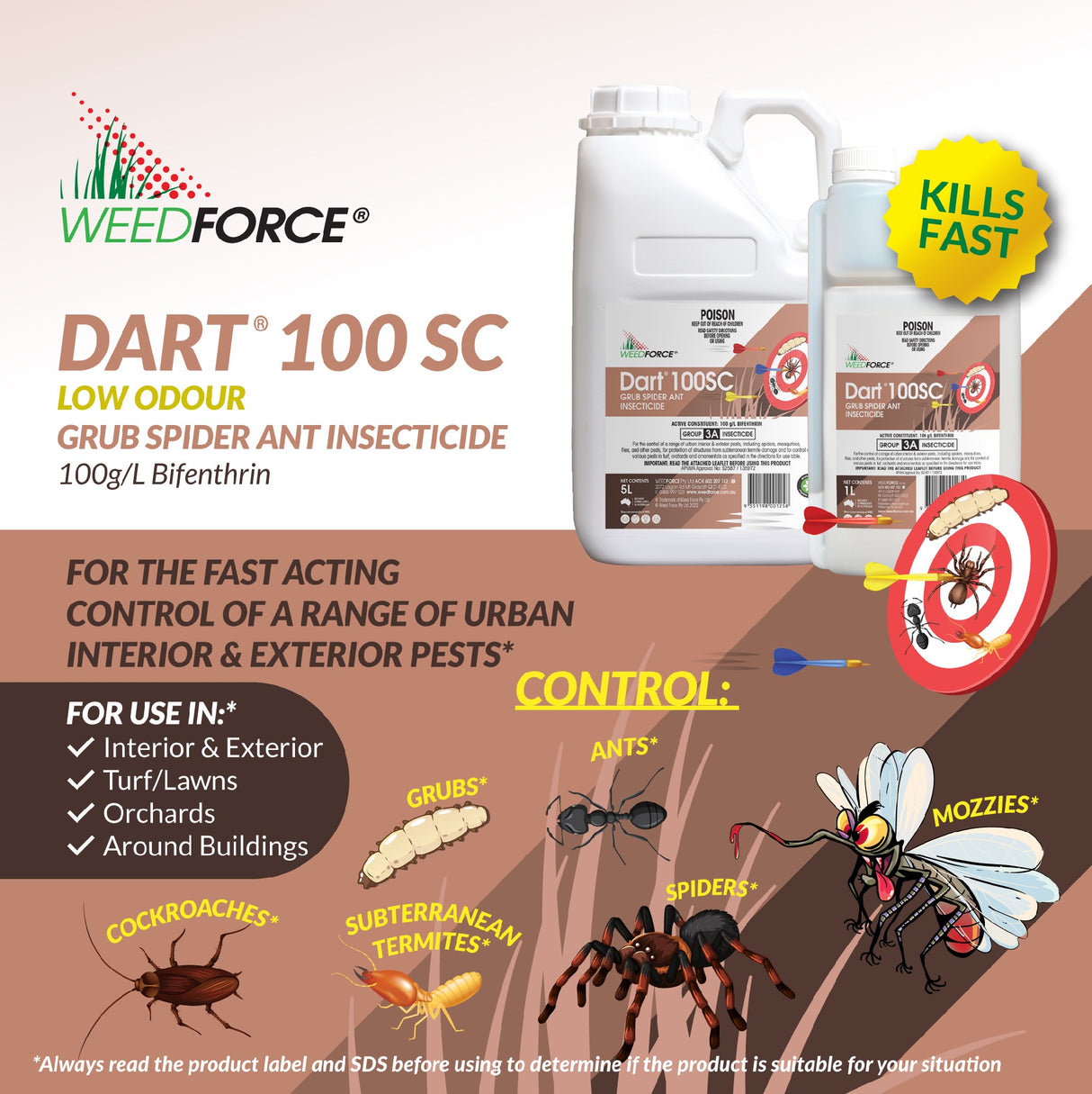 WEEDFORCE DART 100SC GRUB SPIDER ANT INSECTICIDE 1L