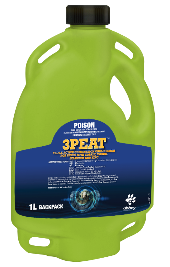 3PEAT™ Triple Active Combination Oral Drench for Sheep with Cobalt, Iodine, Selenium and Zinc 1LTR